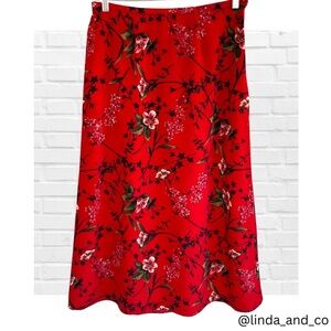 Vintage Kathie Lee Floral Red Maxi Skirt Cottage Core Garden Fairy Colorful Med